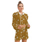 Orange With Silver Flowers Women's Micro Fleece Hoodie And Shorts Set