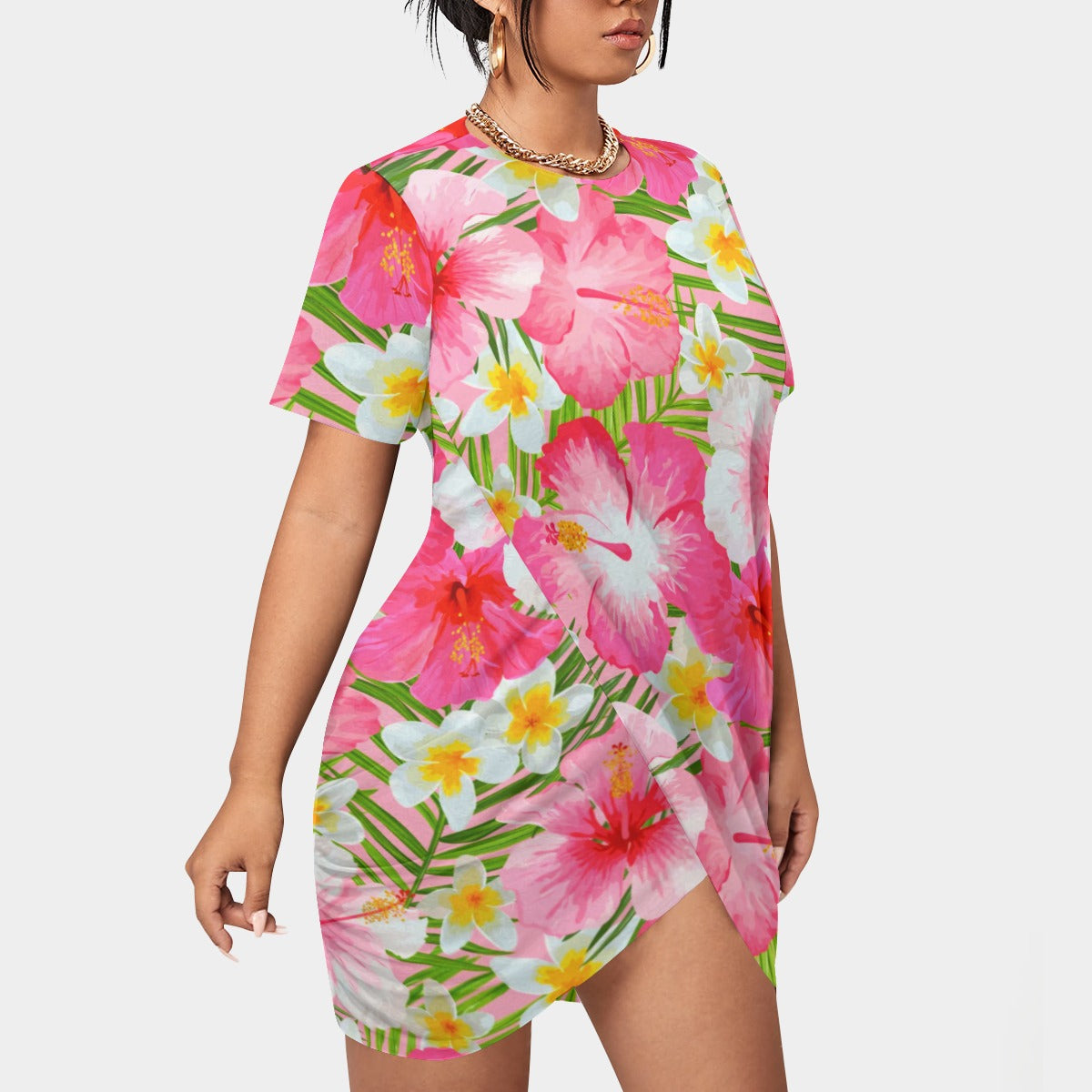 Women’s Tropic Vibes Stacked Hem Dress With Short Sleeve（Plus Size)