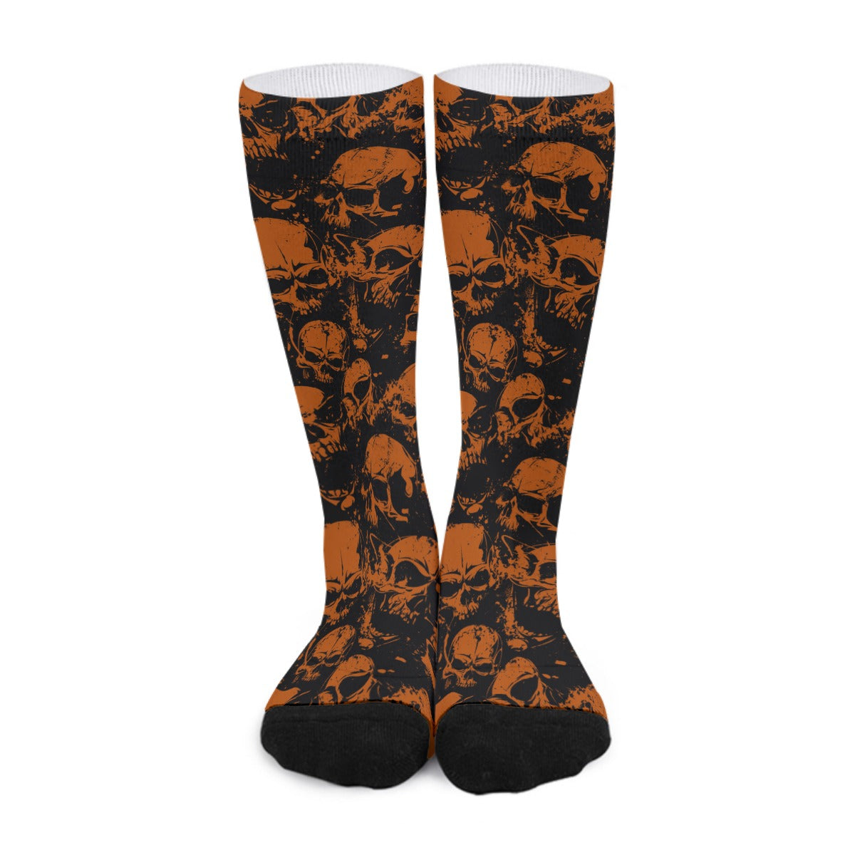 Orange Grunge Skulls Long Socks