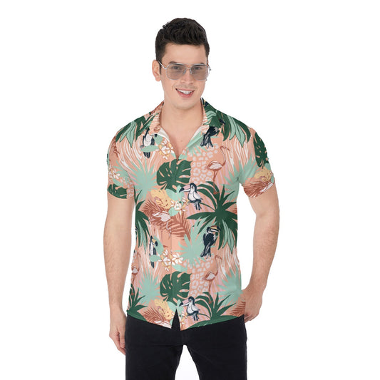 Tropical Birds With Flowers Men's Button Up