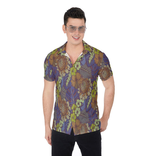 Tropical Flowers Men's Button Up