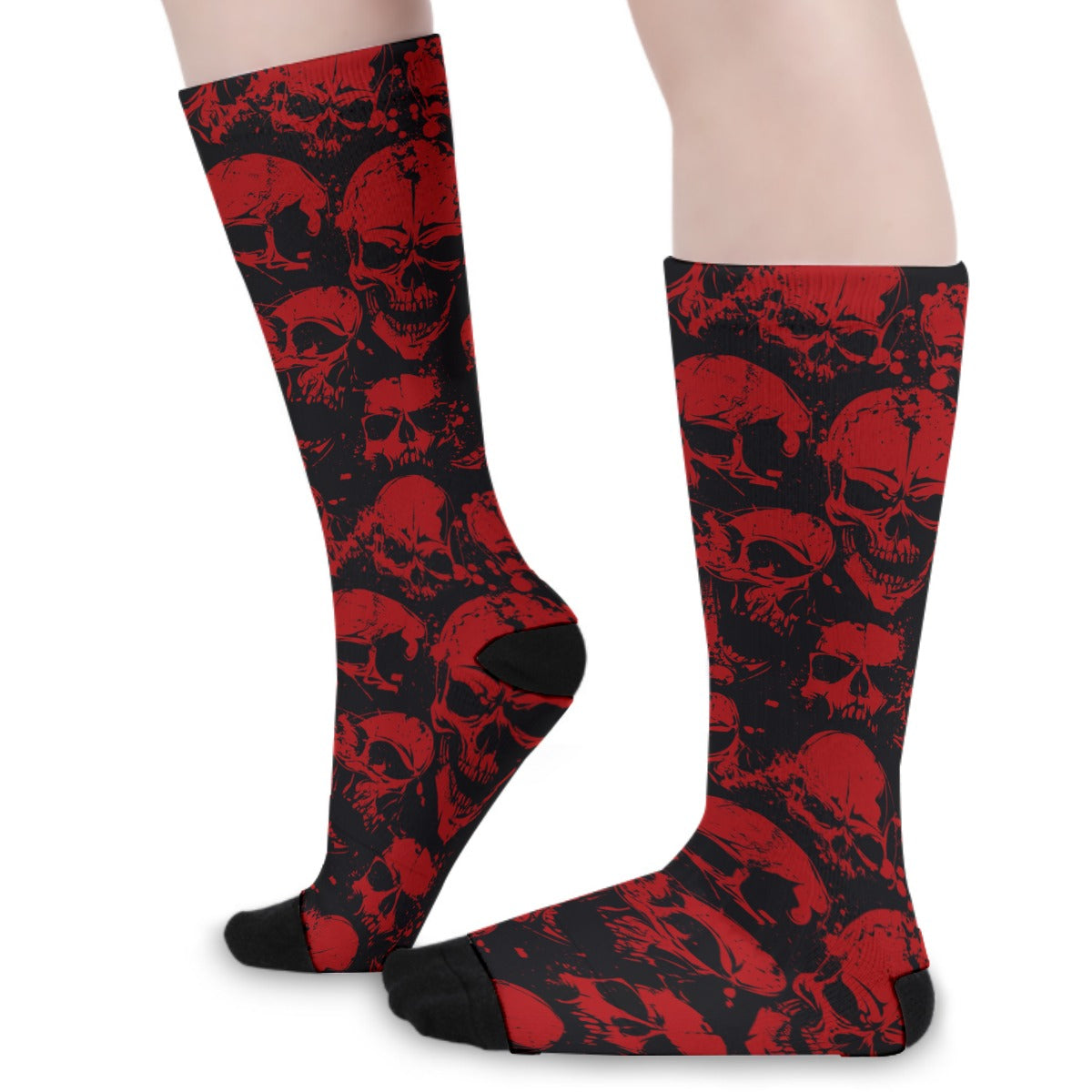 Red Grunge Skulls Long Socks