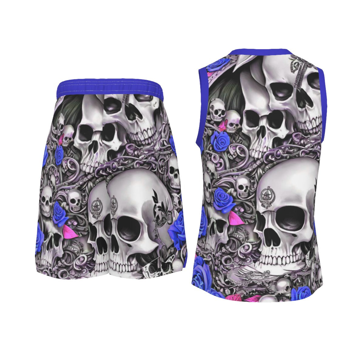 Skulls and Roses Men's V Neck Basketball Suit