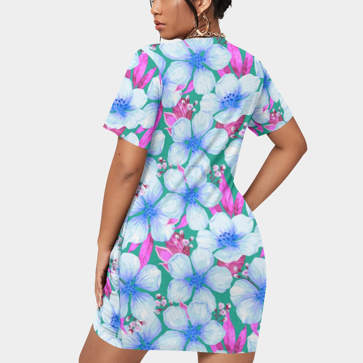 Women’s Tropic Vibes Stacked Hem Dress With Short Sleeve（Plus Size)