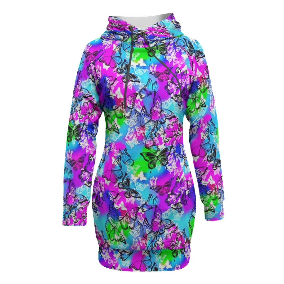 Women's Colorful Butterflies Pullover Hoodie With Raglan Sleeve