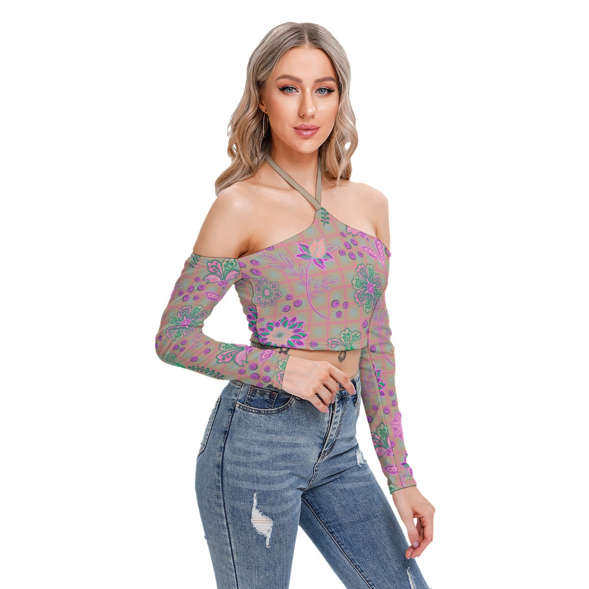 Blooming Garden Flowers Women's Halter Lace-up Top