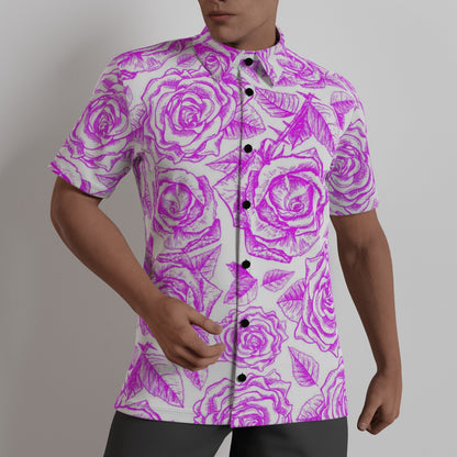 Purple & White Roses Men's Button Up