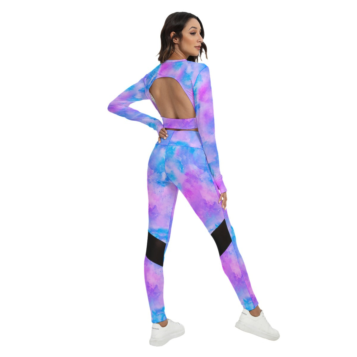 Colorful Abstract Women's Sport Set With Backless Top And Leggings