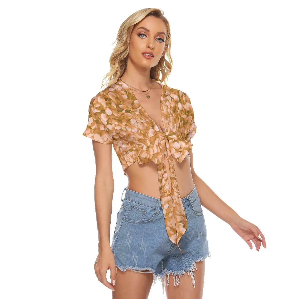 Orange Flower Peddles Women's Bandage Crop Top