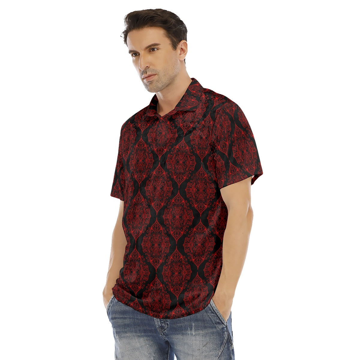 Ottoman Ethnic Black & Red Men's Polo Shirt | Velvet