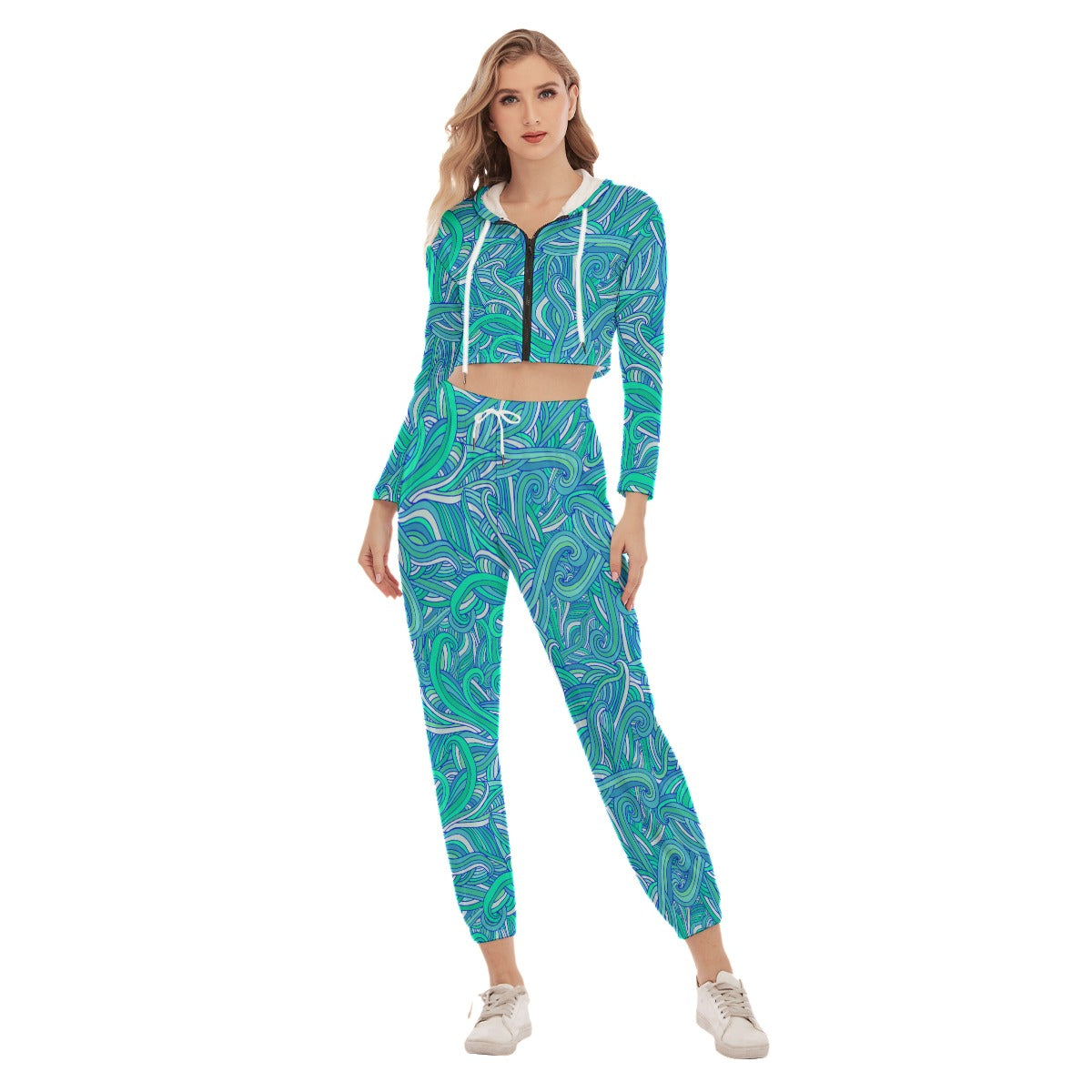 Let's get Wavy Baby Women's Crop Hoodie Sports Sets