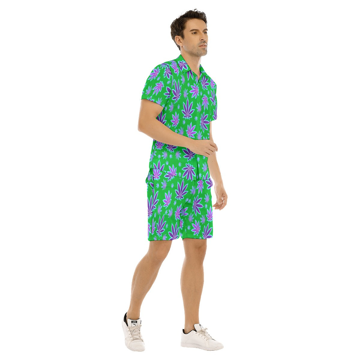 Men's Colorful Pot Leaves Short Sleeve Shirt Sets