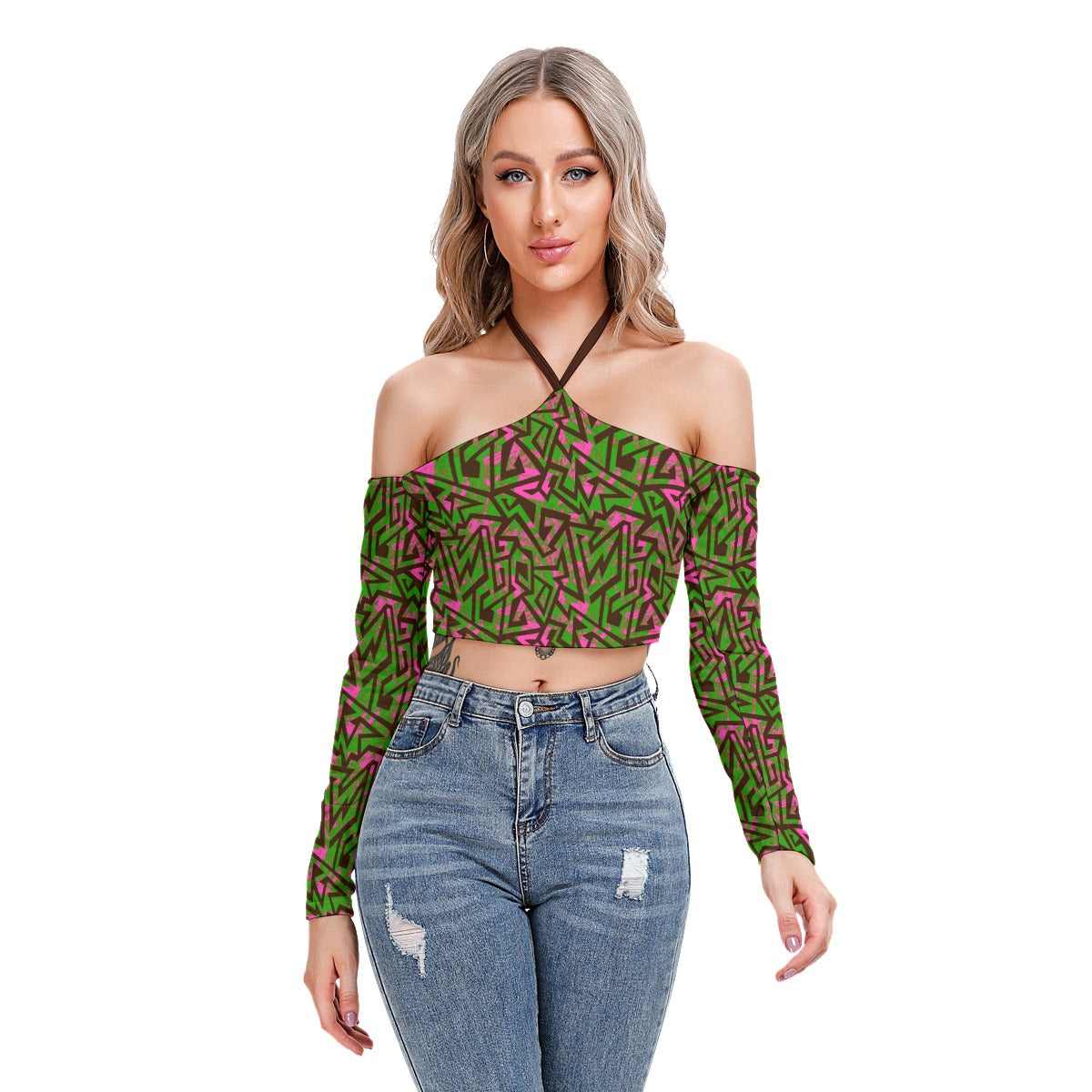 Colorful Geometric Women's Halter Lace-up Top