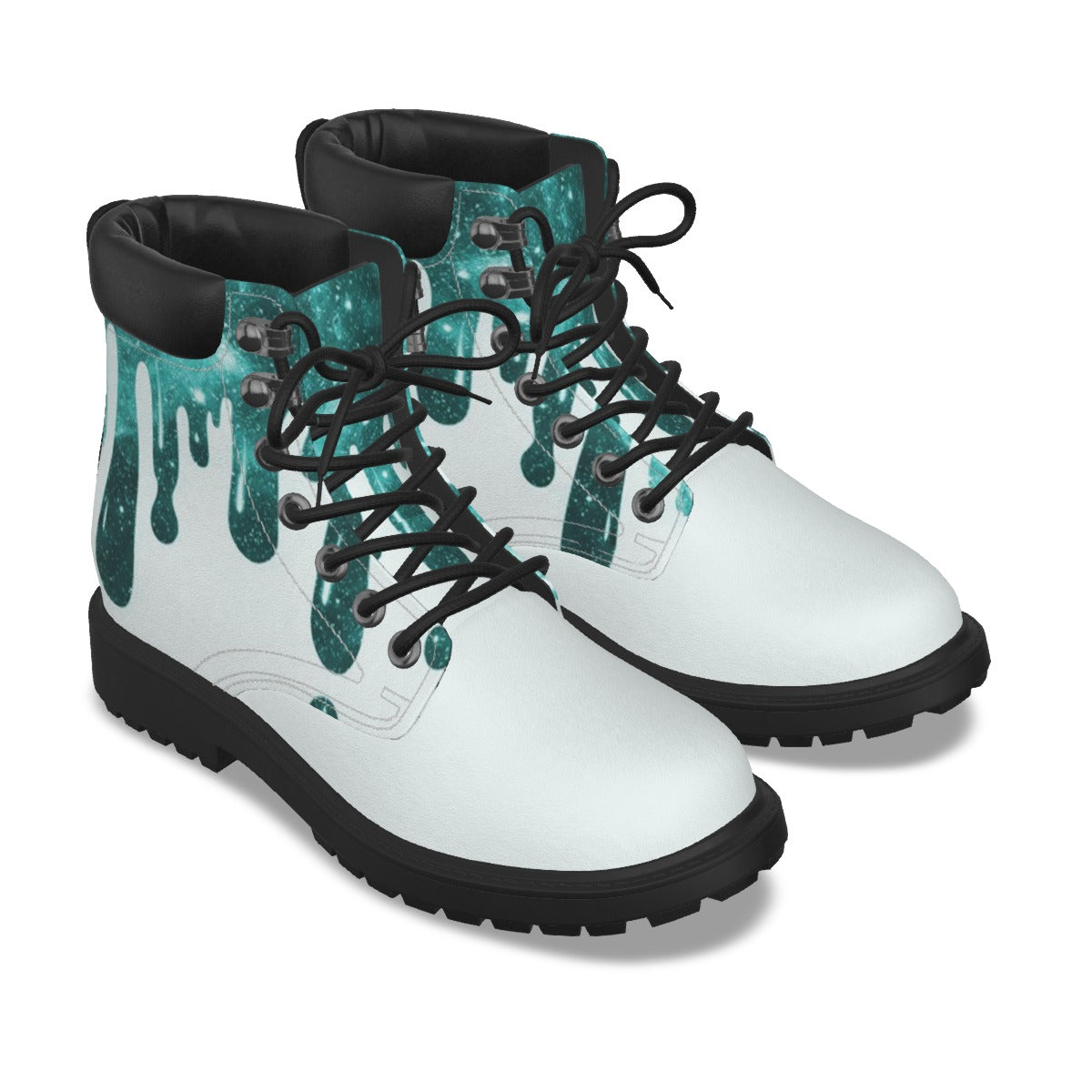 Drippy Teal & White Men's Short Boots