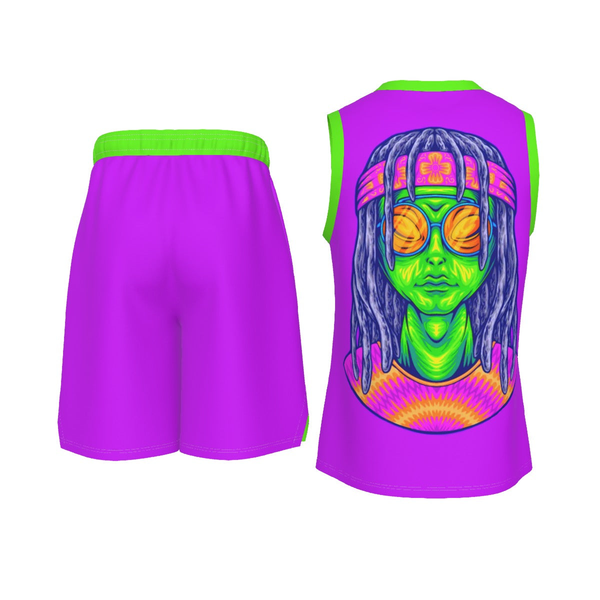 Psychedelic Alien With Dreads Men's V Neck Basketball Suit