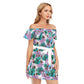 Beautiful Tropic Flowers Women's Off-shoulder Dress With Ruffle