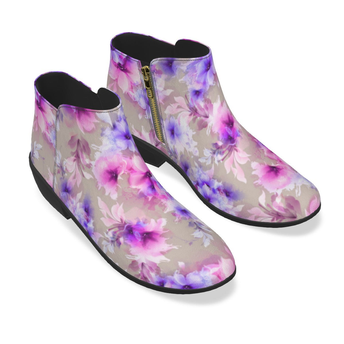 Purple & Pink Abstract Flowers Men's Fashion  Boots