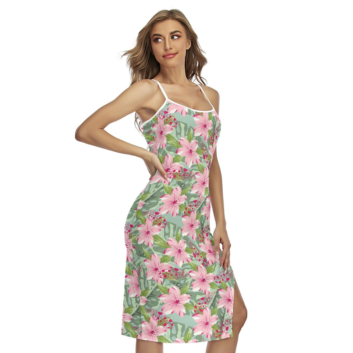 Summer Time Flower Back Cross Cami Dress