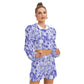 Blue & White Smoke Women's Micro Fleece Hoodie And Shorts Set