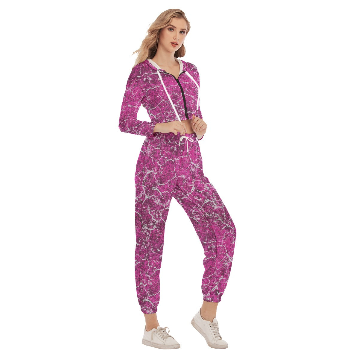 Pink Grunge Women's Crop Hoodie Sports Sets