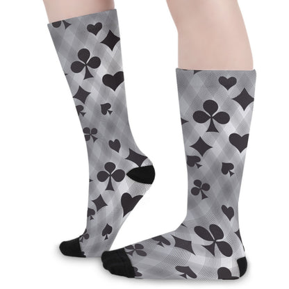 Grey & Black Playing Card Long Socks