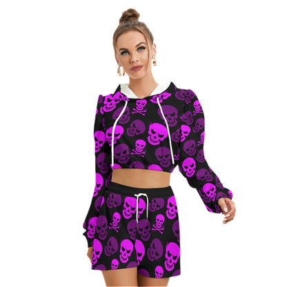 Purple Skulls Women's Mirco Fleece Hoodie And Shorts Set