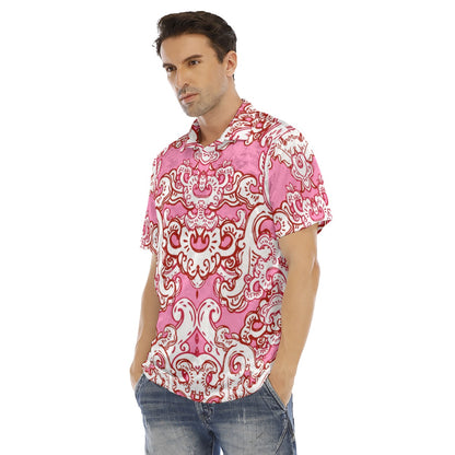 Pink & White Baroque Pattern Men's Polo Shirt | Velvet