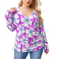 Purple With White Cherry Blossoms Women’s V-neck T-shirt With Side Drawstring(Plus Size)