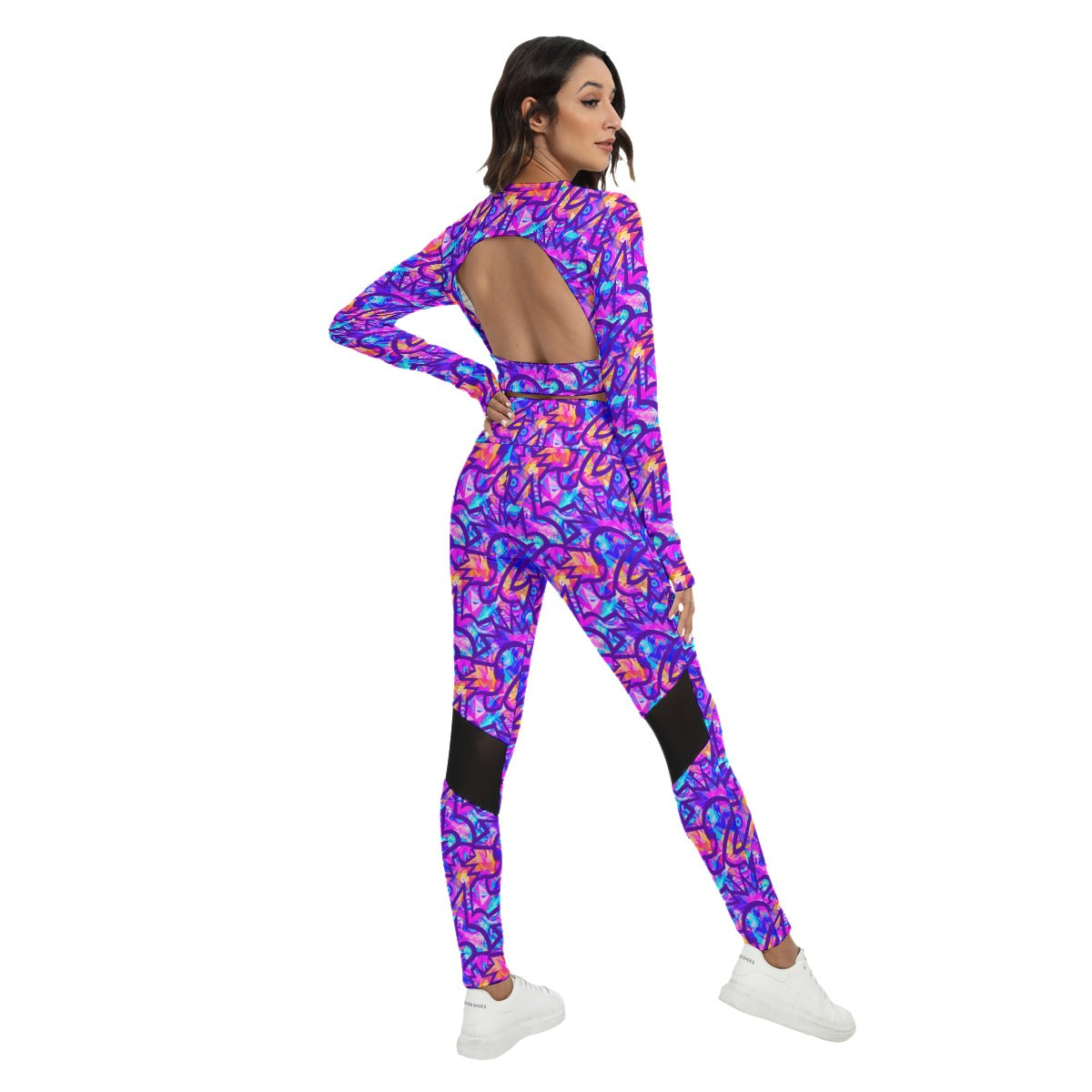 Women's Abstract Graffiti Sport Set With Backless Top And Leggings