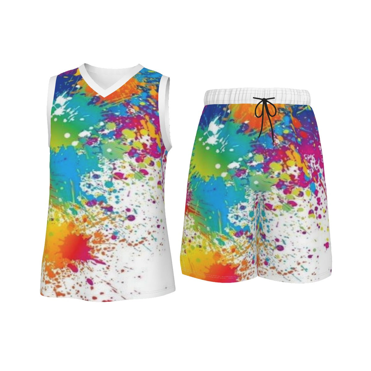 Wet Paint White Men's V Neck Basketball Suit