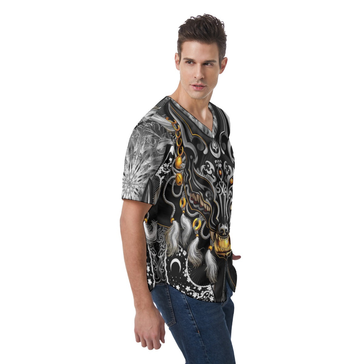 Men's Chinese Wolf Short Sleeve Baseball Jersey