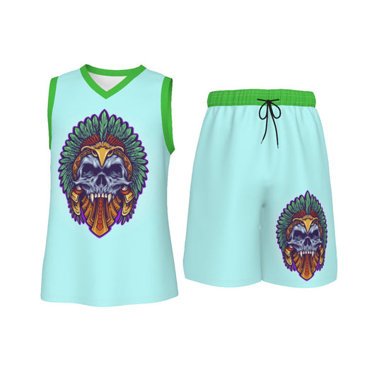 Aztec Indian Death Skull Men's V Neck Basketball Suit