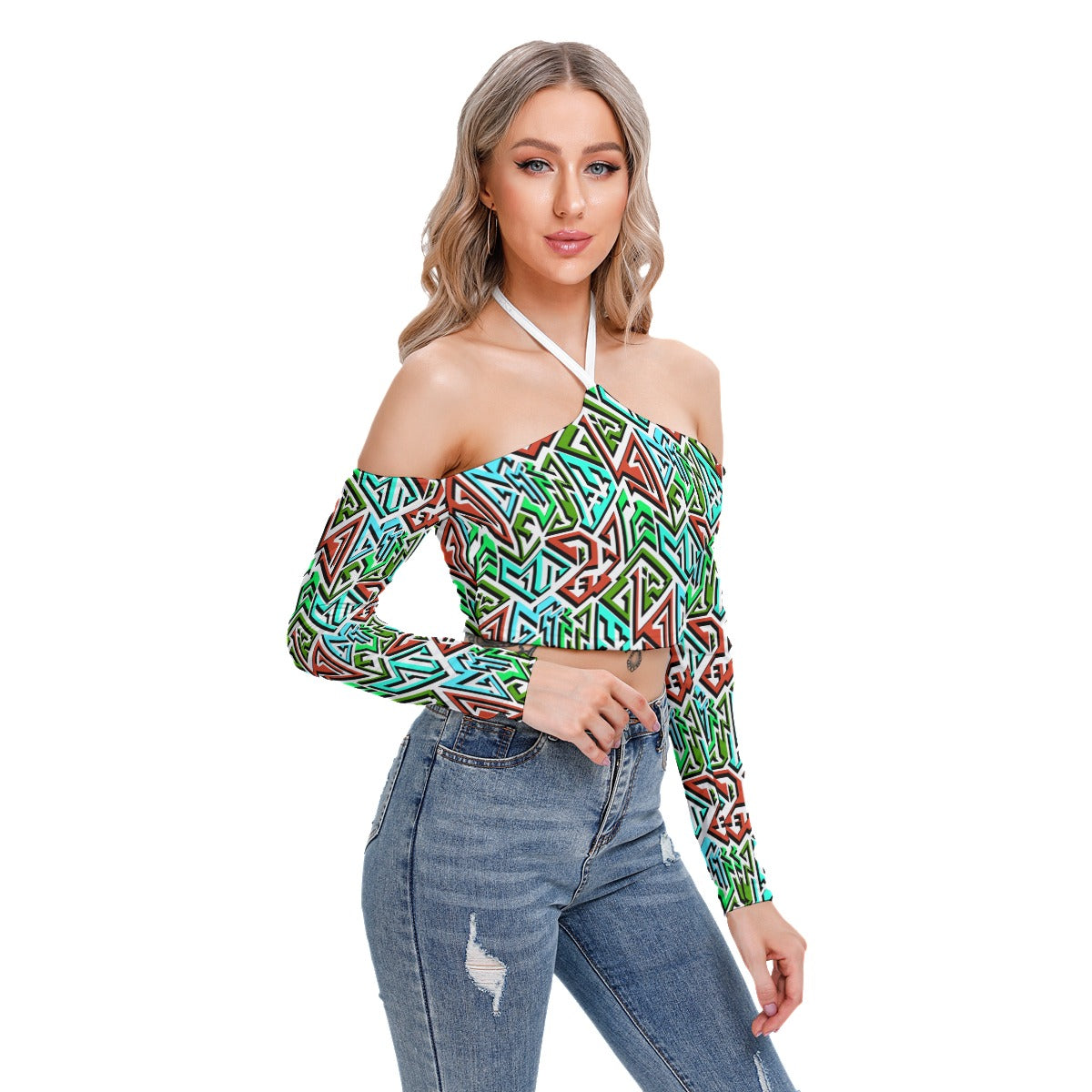 Colorful Geometric Women's Halter Lace-up Top