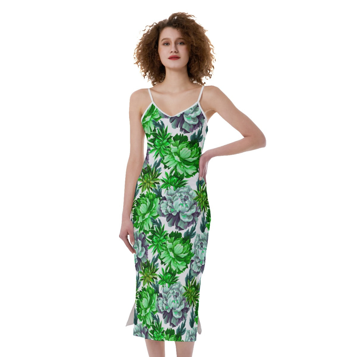 Green Vintage Peonies Women's Cami Dress