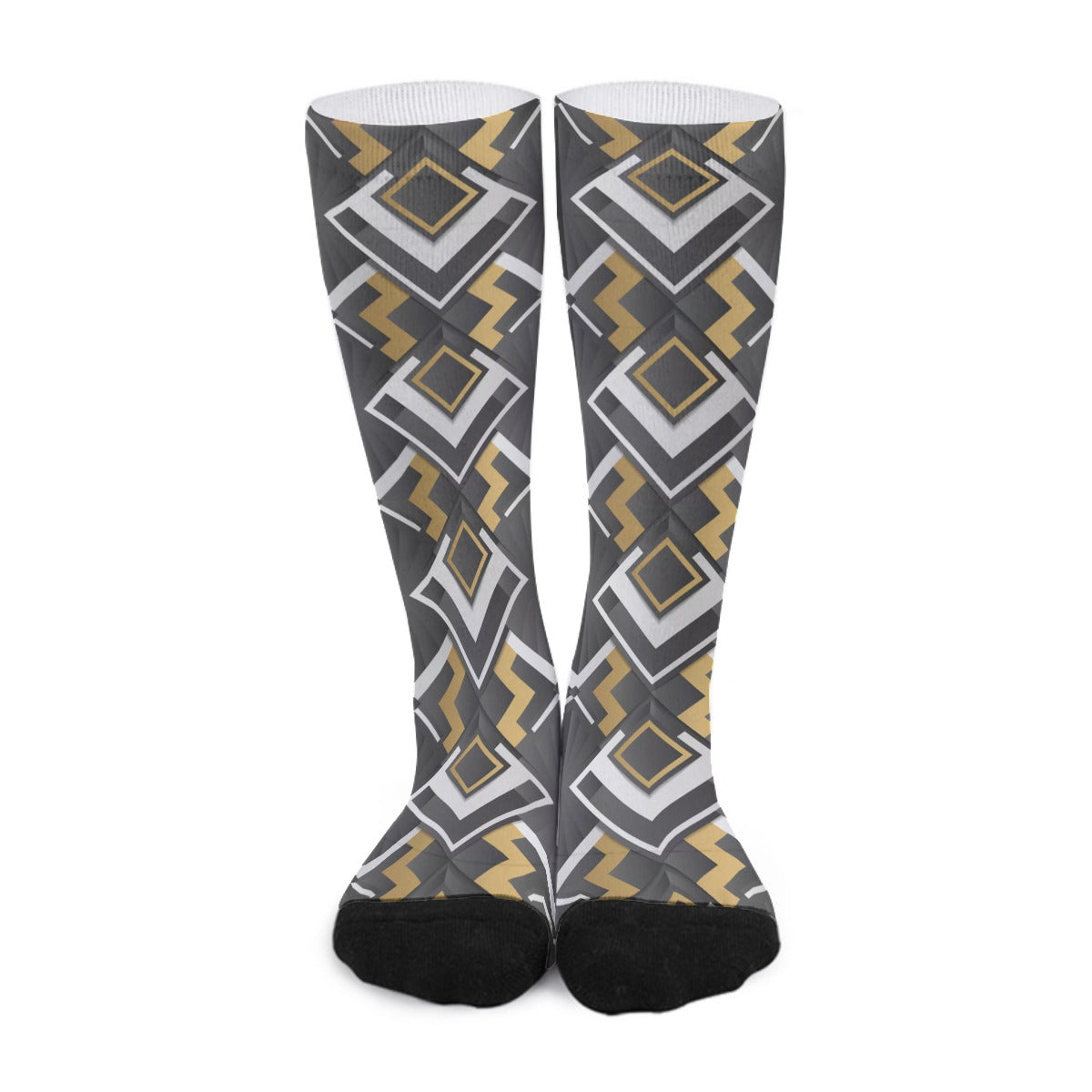 Black Abstract Geometric Long Socks