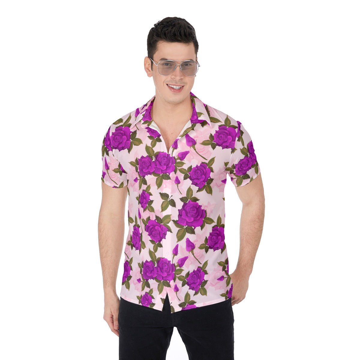 Purple Roses Men's Button Up