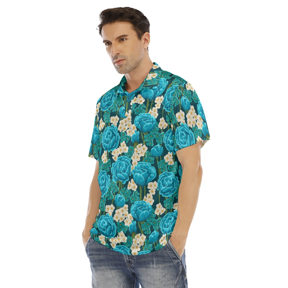 Teal Roses Men's Polo Shirt | Velvet