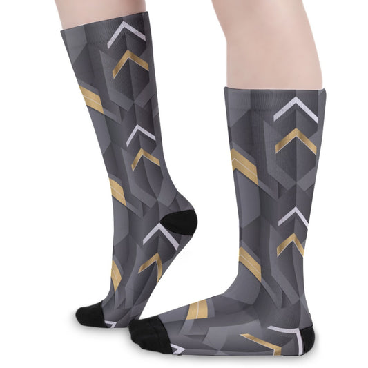 Black Abstract Geometric Long Socks