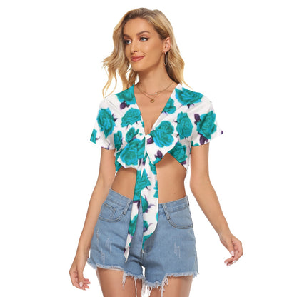 Teal Roses Women's Bandage Crop Top