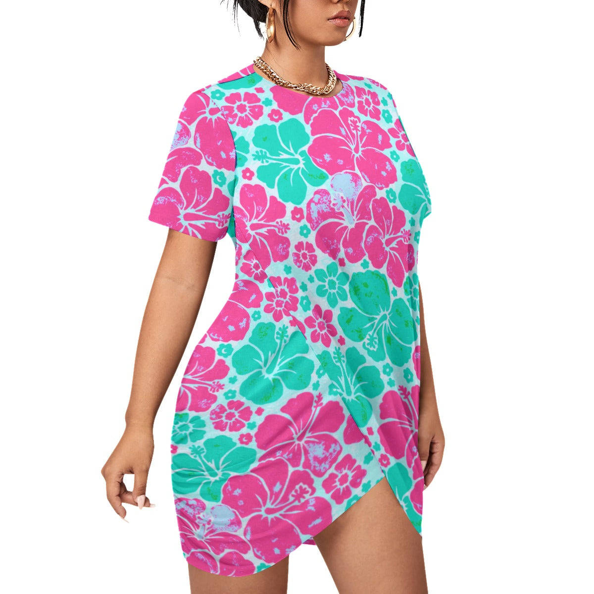 Women’s Beach Life Stacked Hem Dress With Short Sleeve（Plus Size）