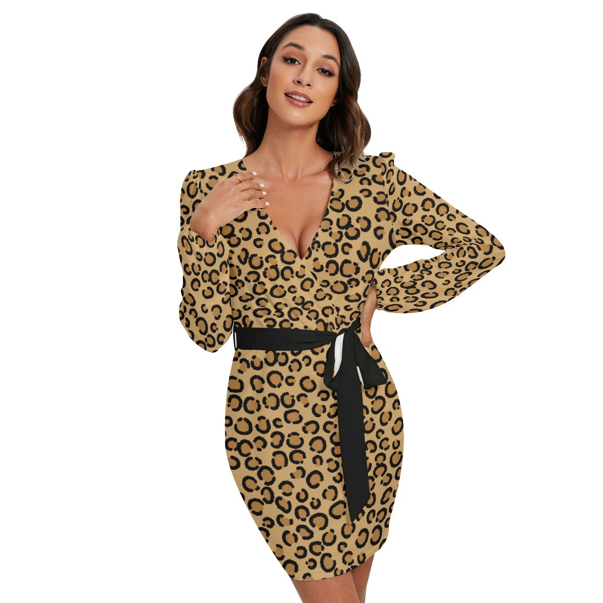 Bellafonte Animal Print Long Sleeve Dress With Waist Belt