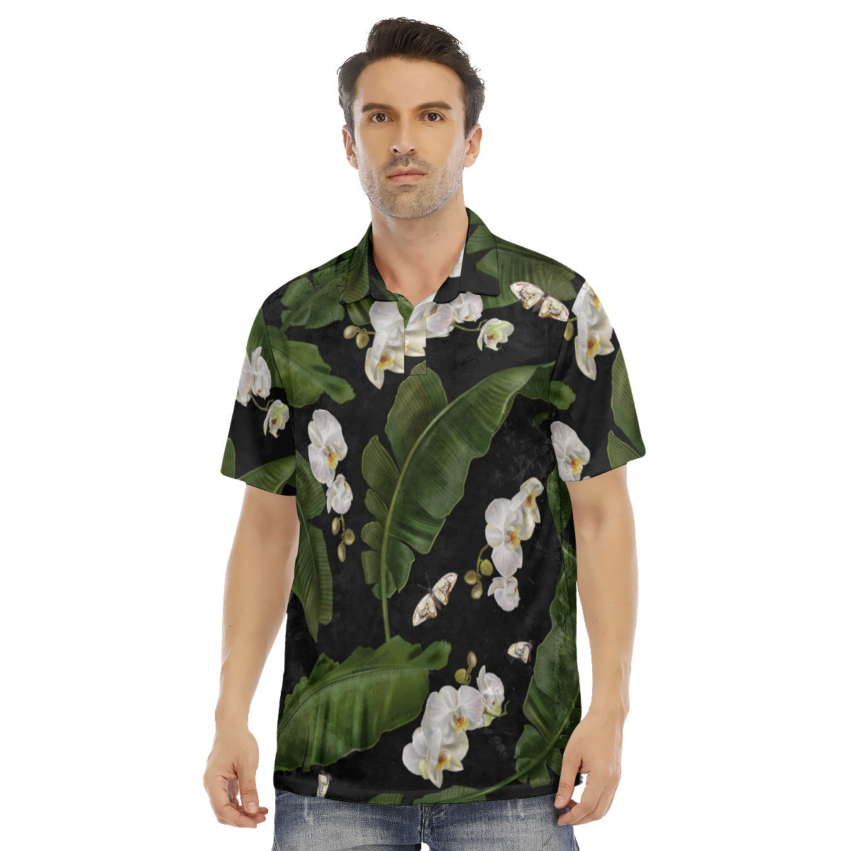 Banana Leaves & Orchids Men's Polo Shirt | Velvet