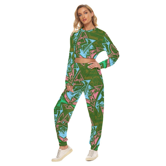 Abstract Women's Crop Sweatshirt Suit