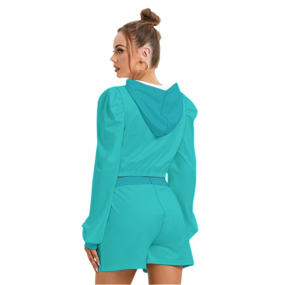 Teal Heart With Roses Women's Mirco Fleece Hoodie And Shorts Set