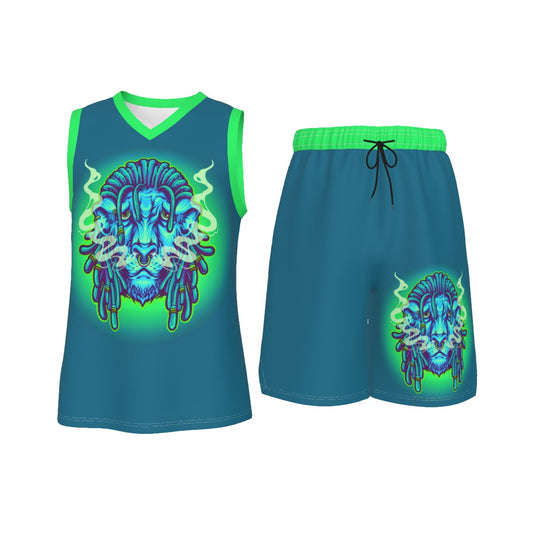 Stoners Only Lion Men's V Neck Basketball Suit