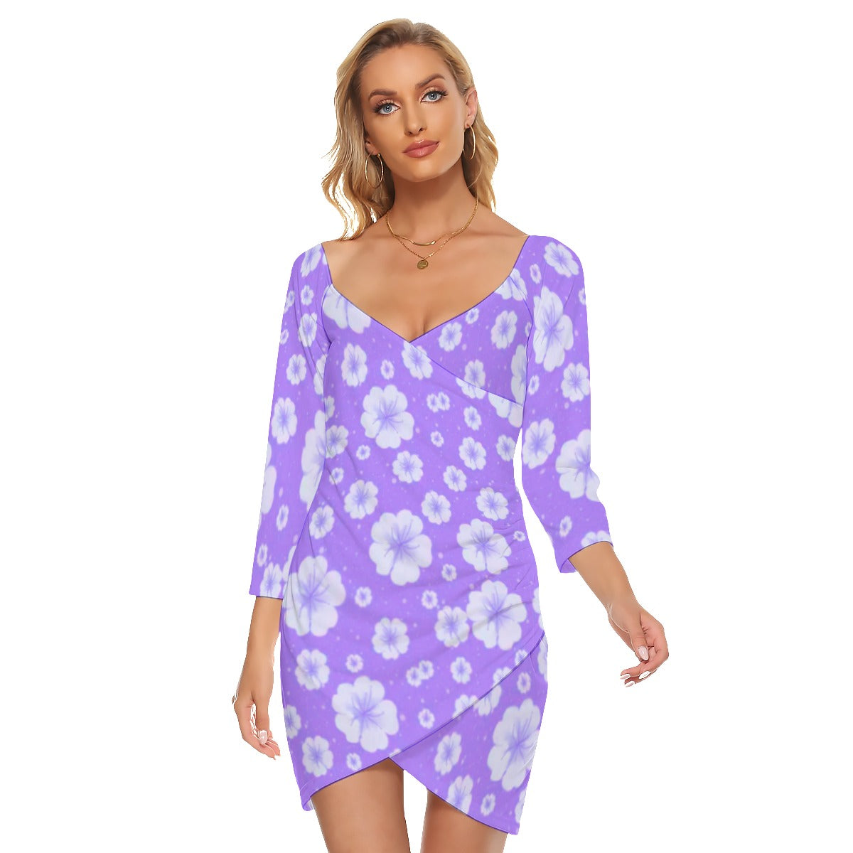 Spring Flowers Women's Off-shoulder Long Sleeve Dress