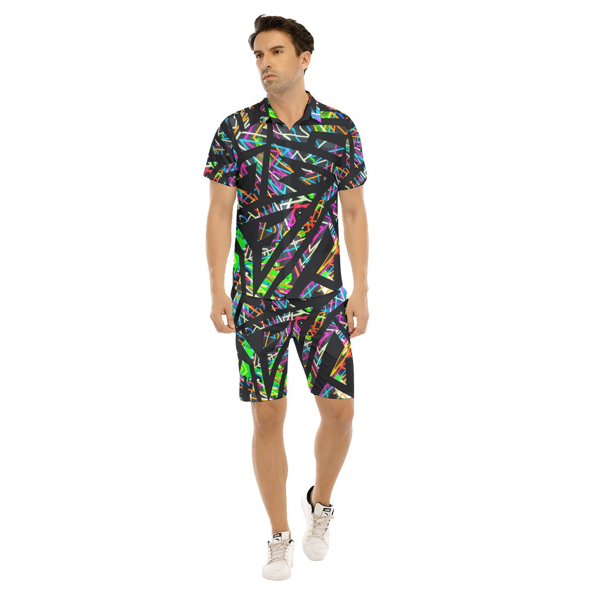 Futuristic Neon Geometric Men's Short Sleeve Shirt Sets