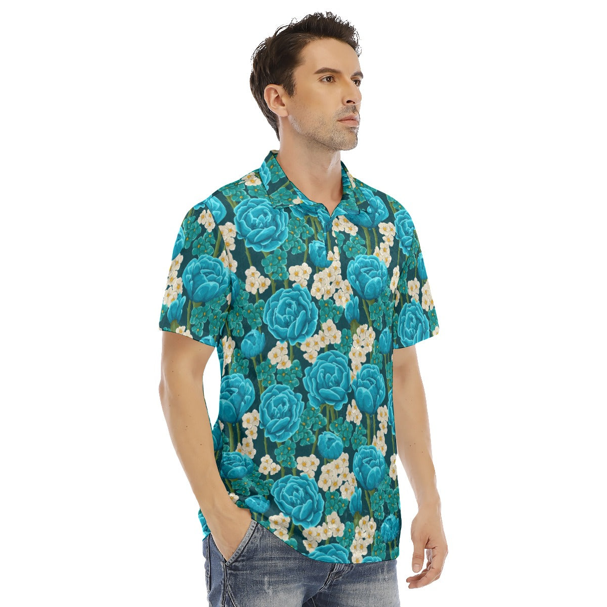 Teal Roses Men's Polo Shirt | Velvet