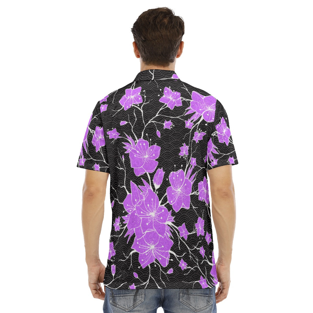 Japanese Style Flowers Men's Polo Shirt | Velvet