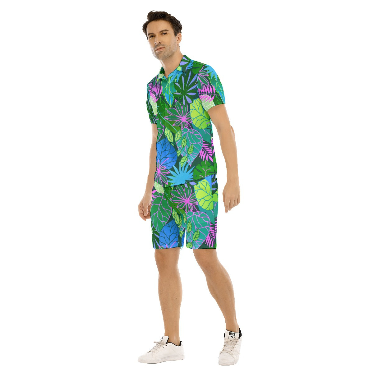 Neon Leaves Men's Short Sleeve Shirt Sets